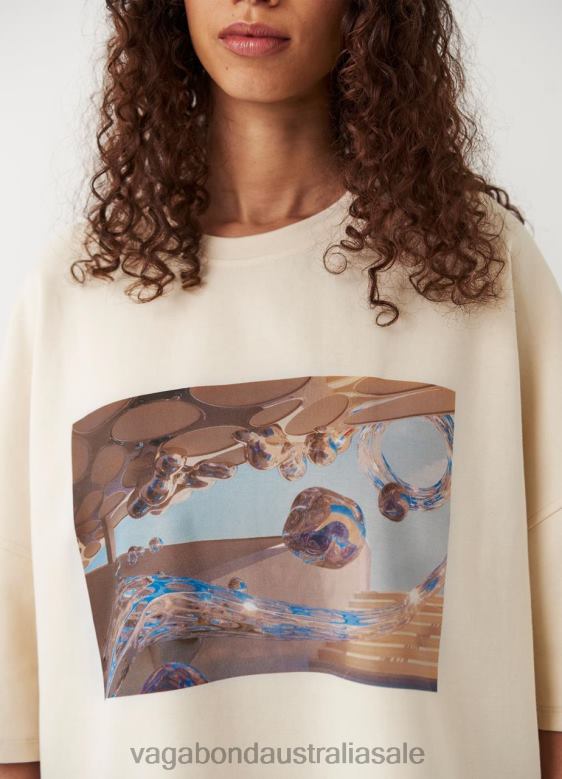 Vagabond 8642P258 Off White textile Women BOXY T-SHIRT X MICKY HO Apparel