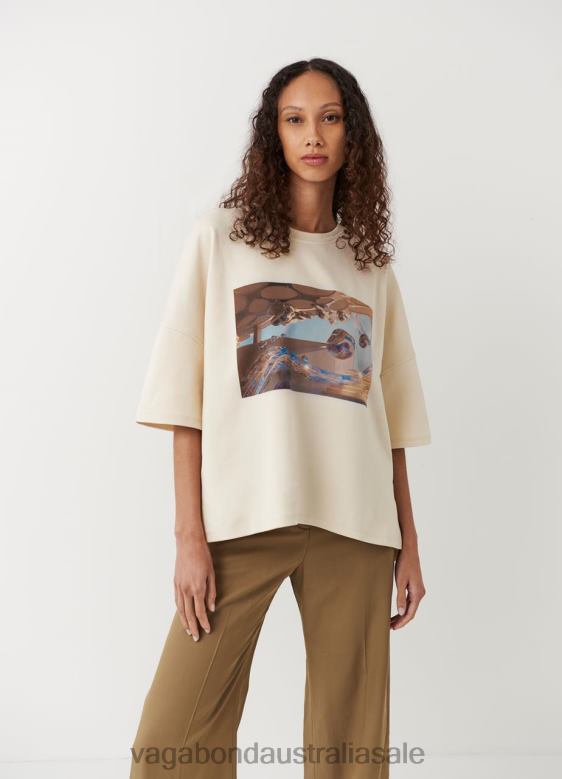 Vagabond 8642P258 Off White textile Women BOXY T-SHIRT X MICKY HO Apparel